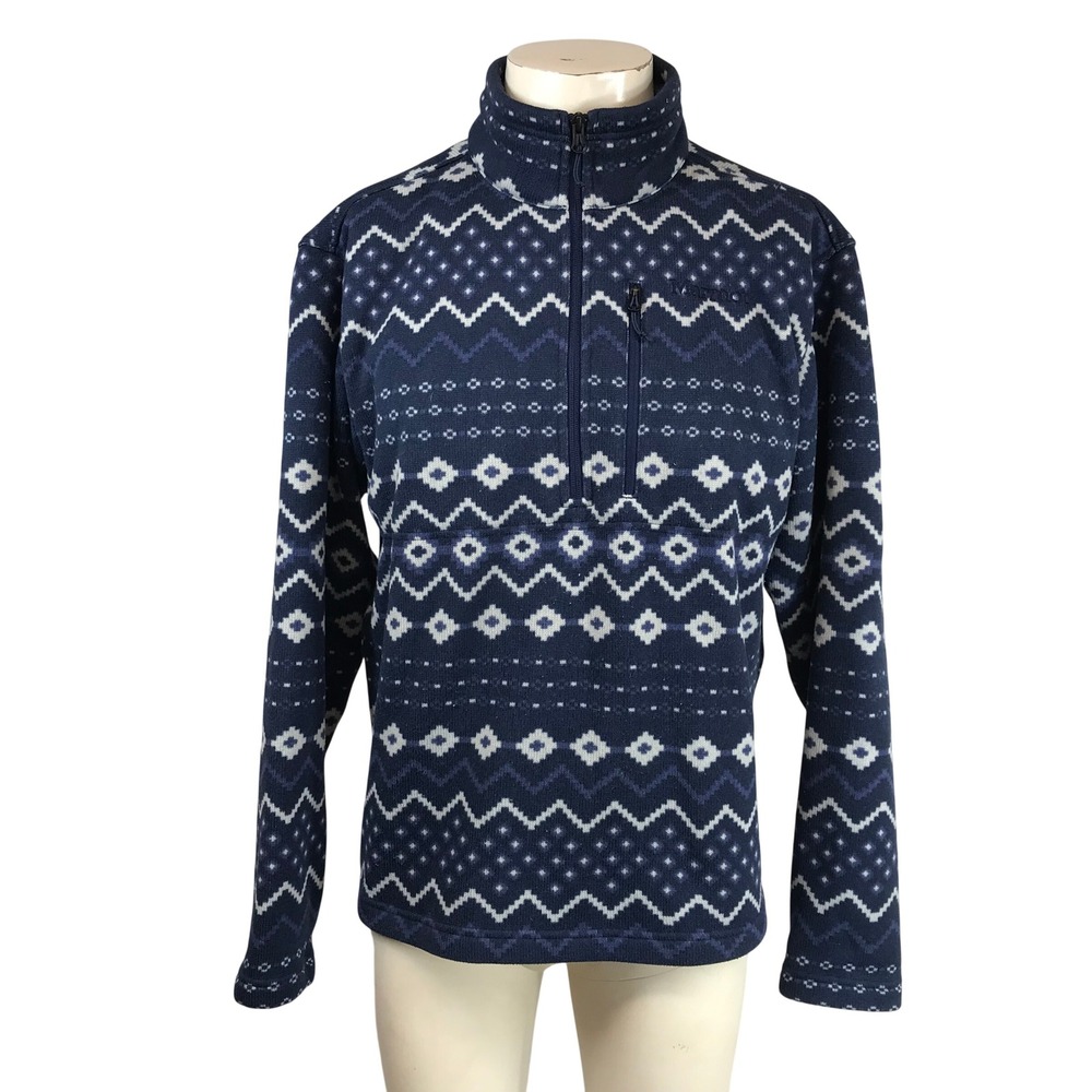 Marmot Mountain Works Mens Blue Fair Isle 1/4 Zip Fleece Pullover M14975 Medium